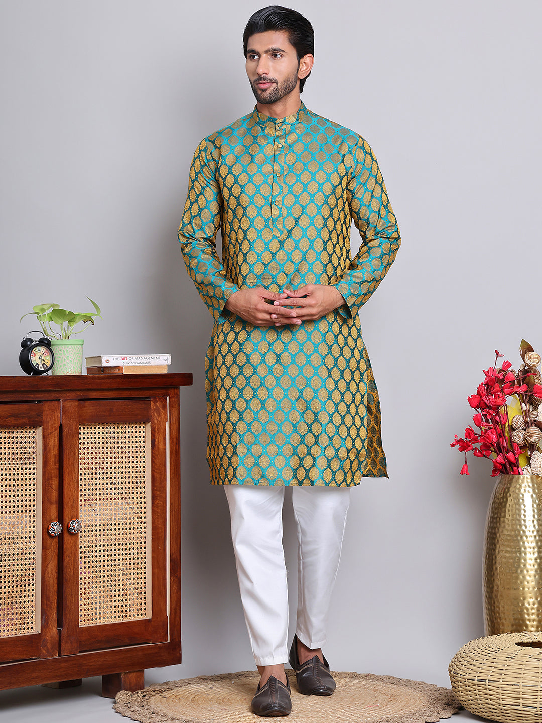 Jacquard Kurta Payjama Sets For Men ( NJOKP 586Green )
