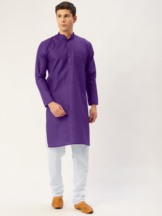 Jompers Men's Purple Cotton Solid Kurta Pyjama ( JOKP 611Purple )