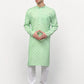Jompers Men's Green Printed Cotton Kurta Payjama Sets