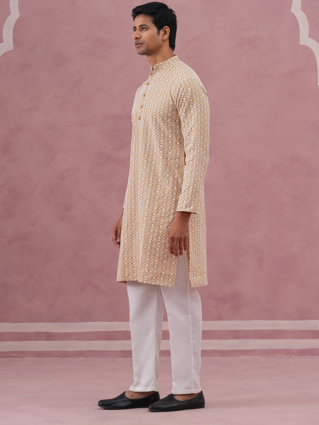 Floral Embroidered Kurta With Churidar (JOKP 626 Beige ) [FF] [G-1-5]