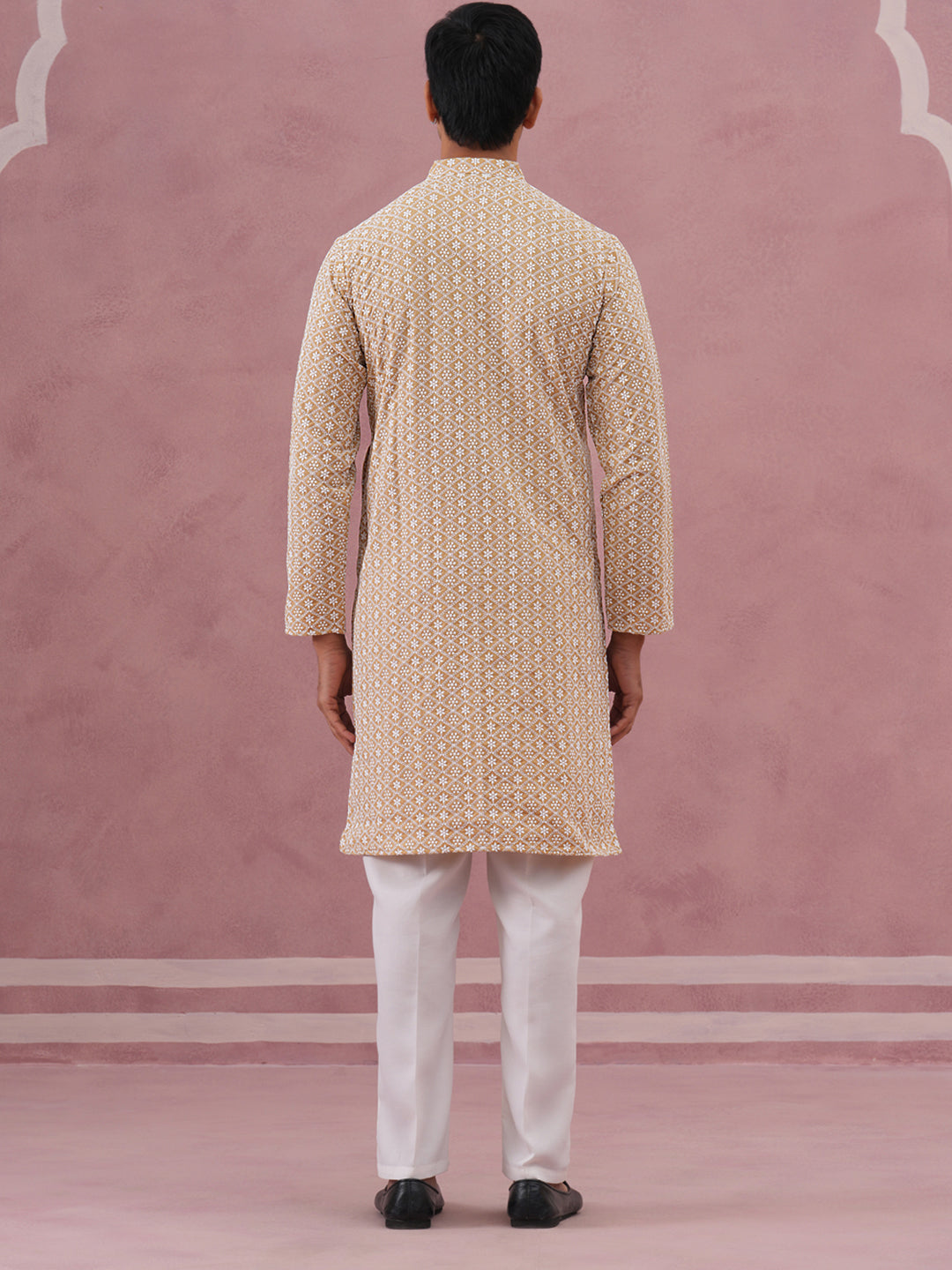 Floral Embroidered Kurta With Churidar (JOKP 626 Beige ) [FF] [G-1-5]