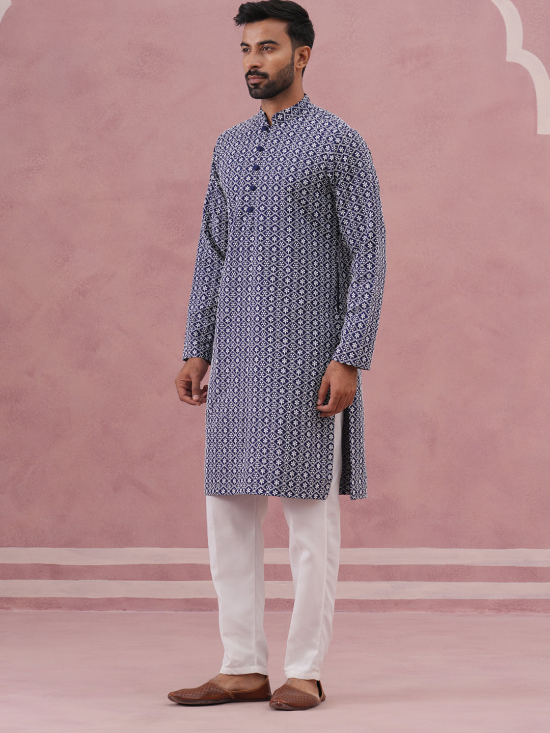 Floral Embroidered Kurta With Churidar (JOKP 626 Blue ) [FF] [G-1-5]