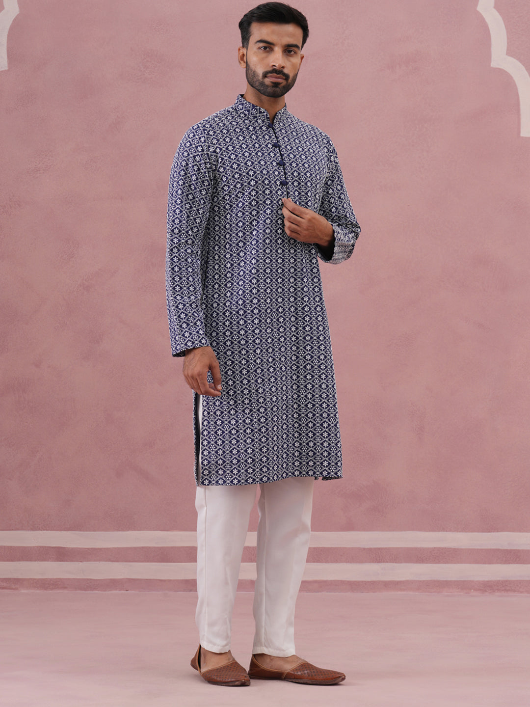 Floral Embroidered Kurta With Churidar (JOKP 626 Blue ) [FF] [G-1-5]