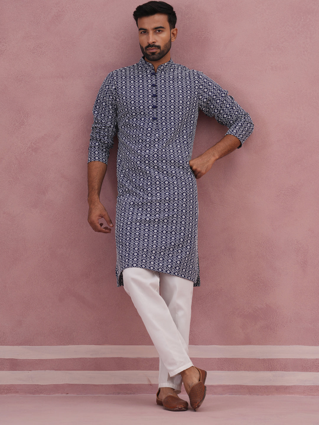 Floral Embroidered Kurta With Churidar (JOKP 626 Blue ) [FF] [G-1-5]