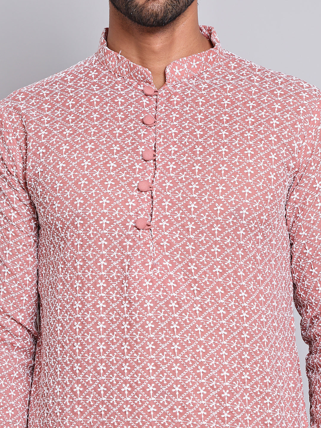 Floral Embroidered Kurta With Churidar ( NJOKP 626Coral )