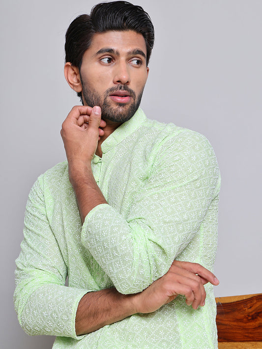 Floral Embroidered Kurta With Churidar ( NJOKP 626Green )