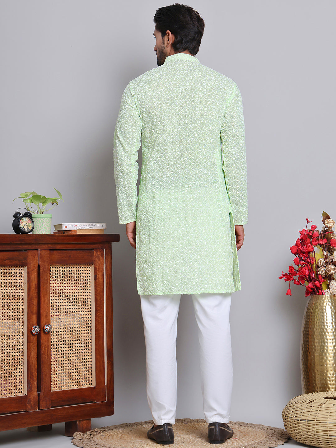 Floral Embroidered Kurta With Churidar ( NJOKP 626Green )