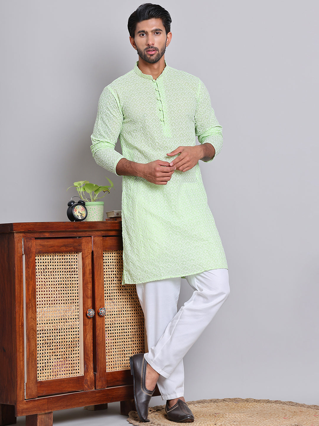 Floral Embroidered Kurta With Churidar ( NJOKP 626Green )