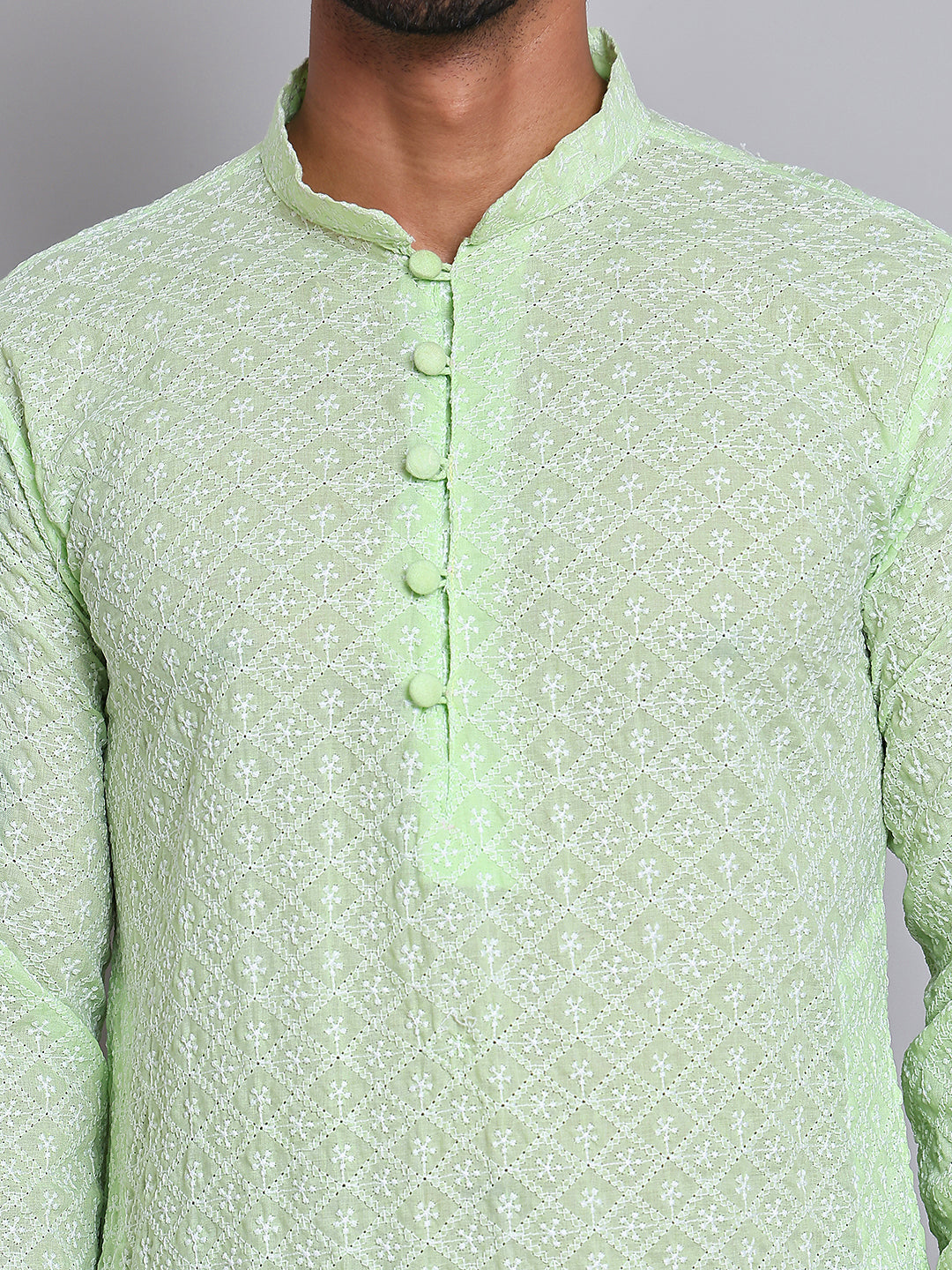 Floral Embroidered Kurta With Churidar ( NJOKP 626Green )