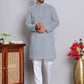 Floral Embroidered Kurta With Churidar ( NJOKP 626Grey )