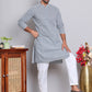 Floral Embroidered Kurta With Churidar ( NJOKP 626Grey )