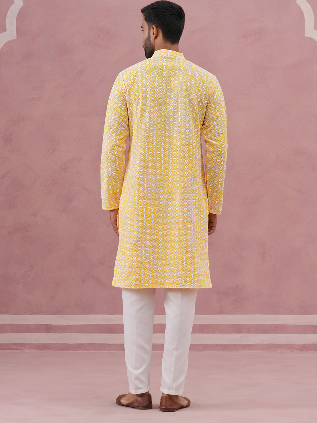 Floral Embroidered Kurta With Churidar ( JOKP 626 Lemon ) [FF] [G-1-5]