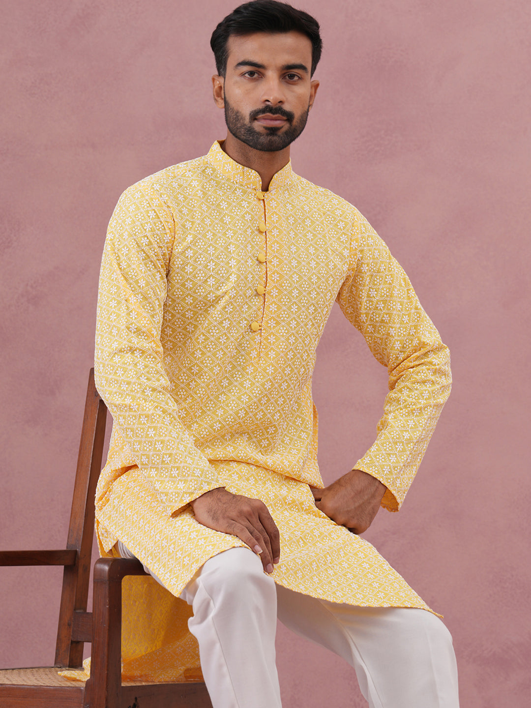 Floral Embroidered Kurta With Churidar ( JOKP 626 Lemon ) [FF] [G-1-5]
