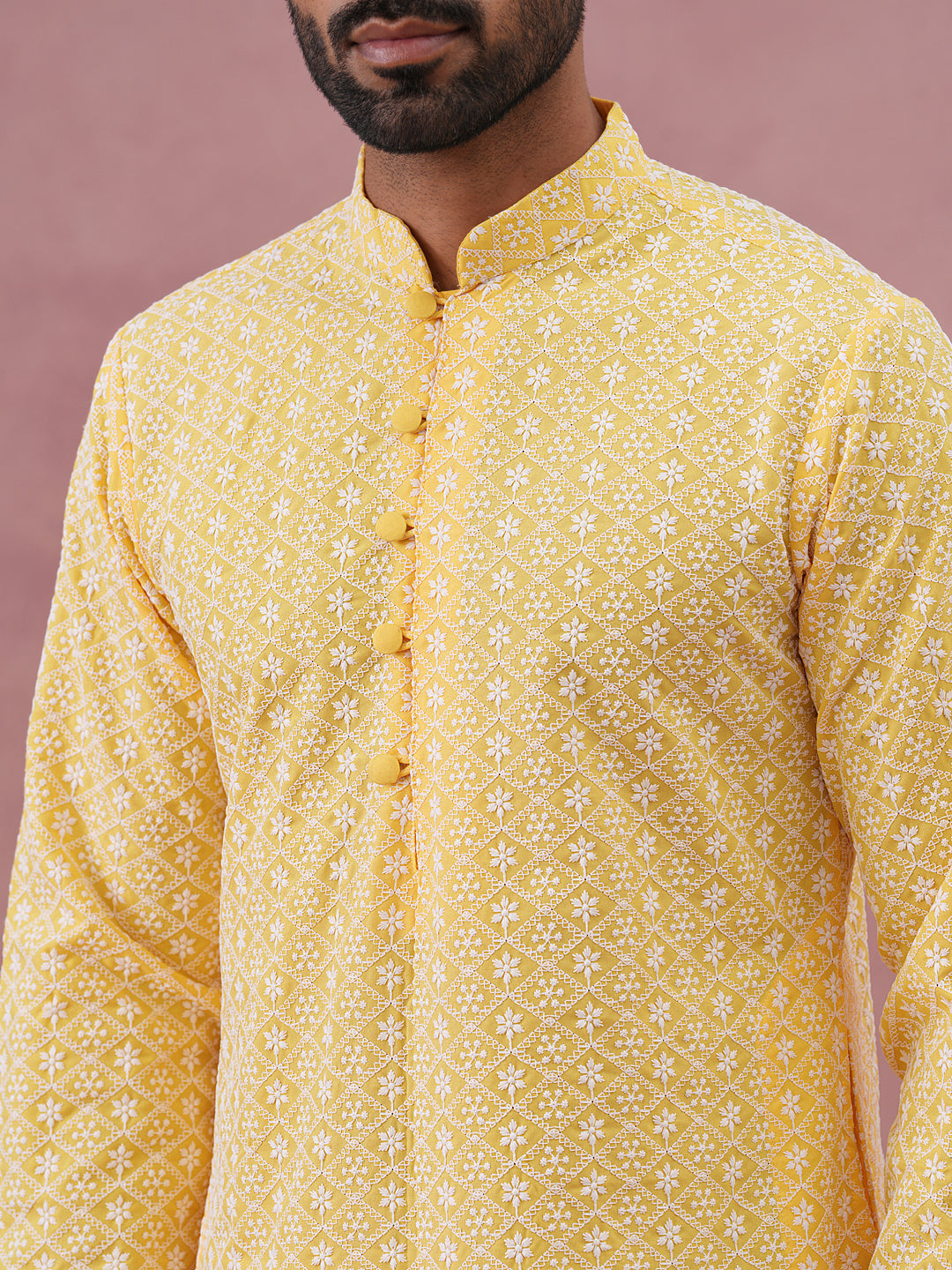 Floral Embroidered Kurta With Churidar ( JOKP 626 Lemon ) [FF] [G-1-5]