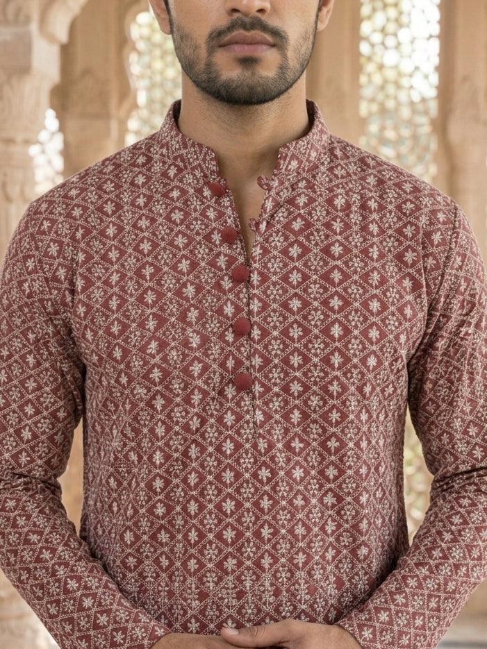 Floral Embroidered Kurta With Churidar ( JOKP P 626Maroon ) [FF] [G-1-5]