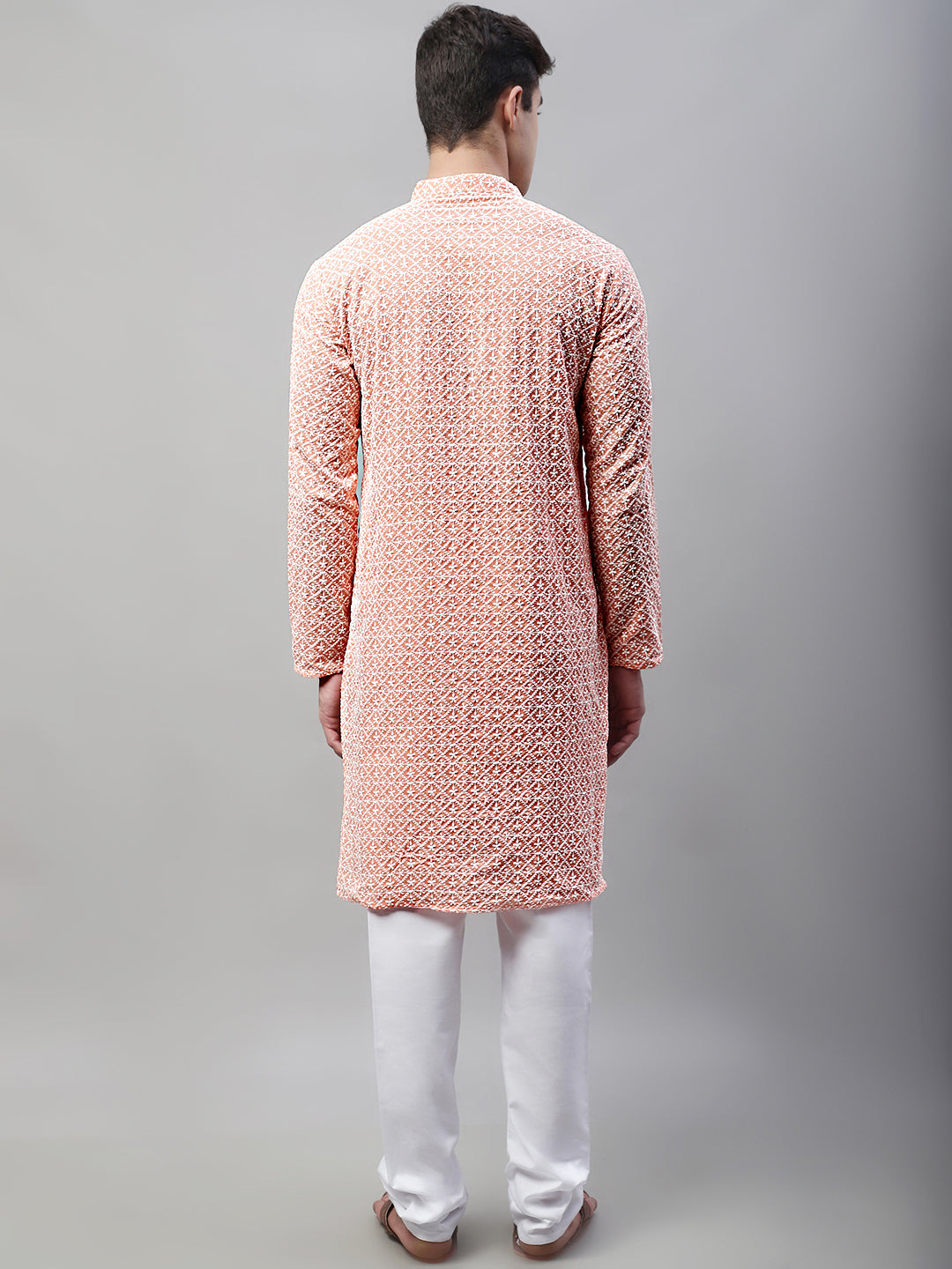 Jompers Men's Orange Embroidered Kurta Payjama Sets ( JOKP 626Orange )