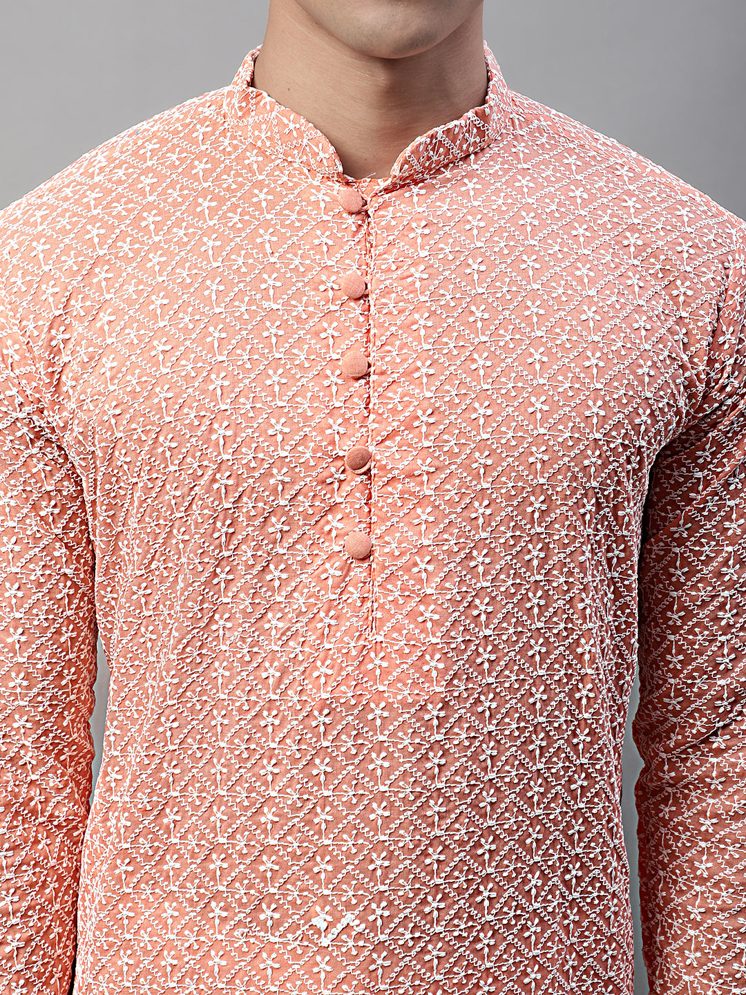 Jompers Men's Orange Embroidered Kurta Payjama Sets ( JOKP 626Orange )