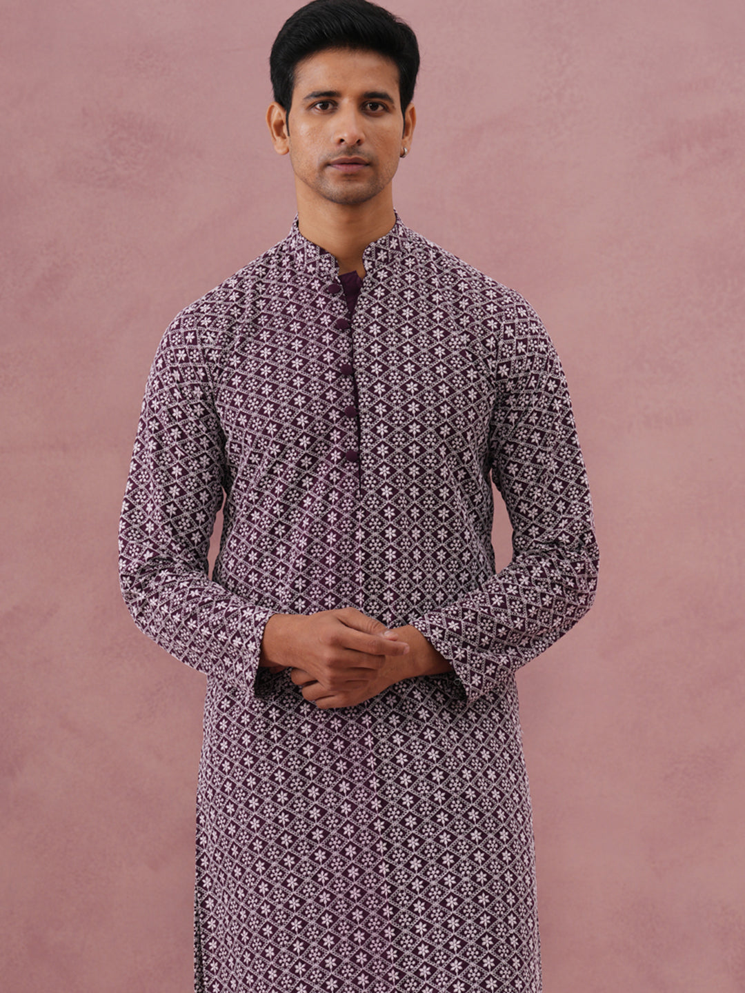 Floral Embroidered Kurta With Churidar (JOKP 626 Purple ) [FF] [G-1-5]