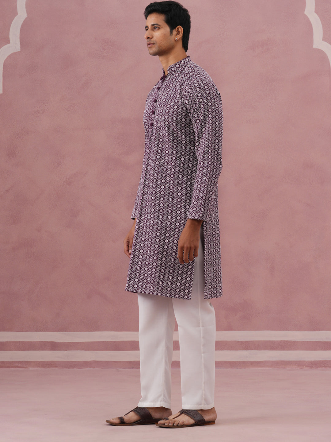 Floral Embroidered Kurta With Churidar (JOKP 626 Purple ) [FF] [G-1-5]