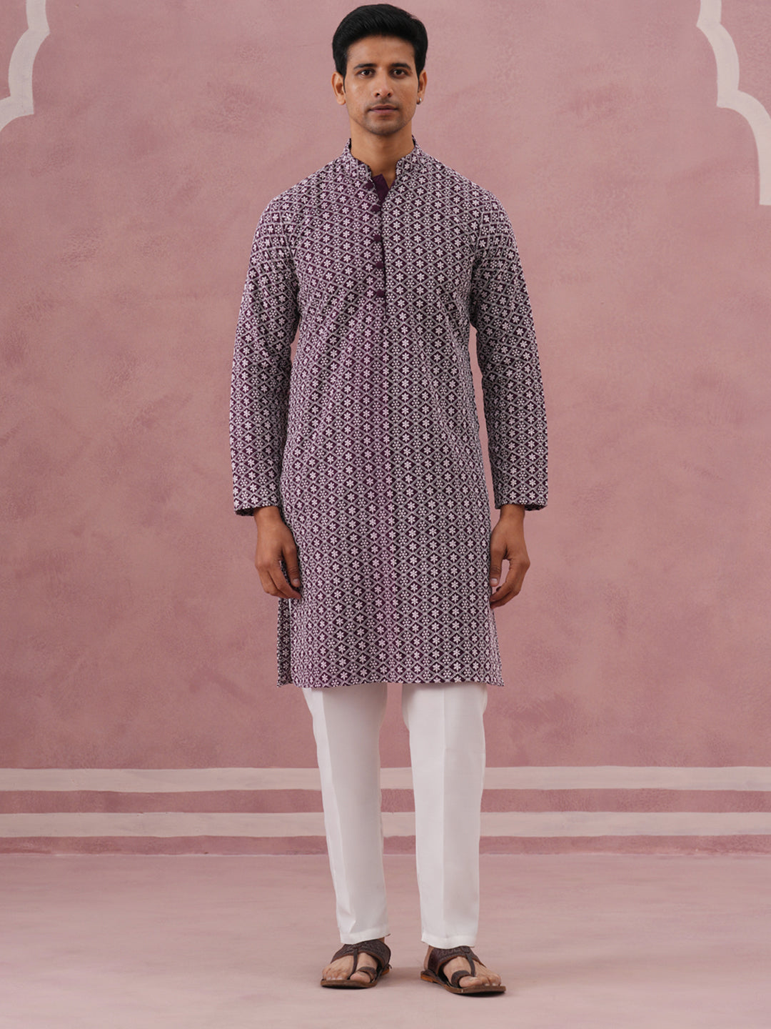 Floral Embroidered Kurta With Churidar (JOKP 626 Purple ) [FF] [G-1-5]