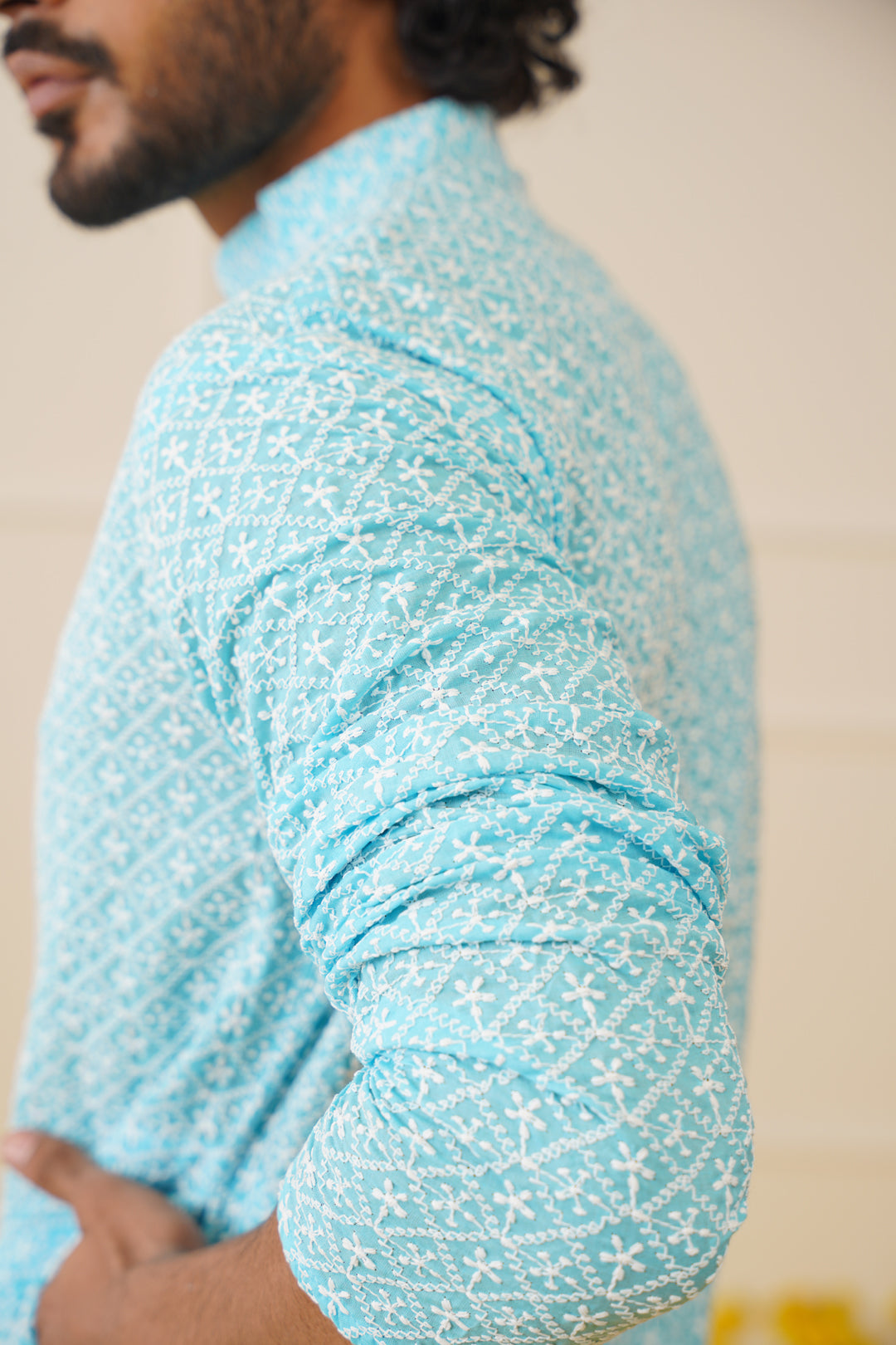 Jompers Men's Sky Embroidered Kurta Only ( KO 626Sky )