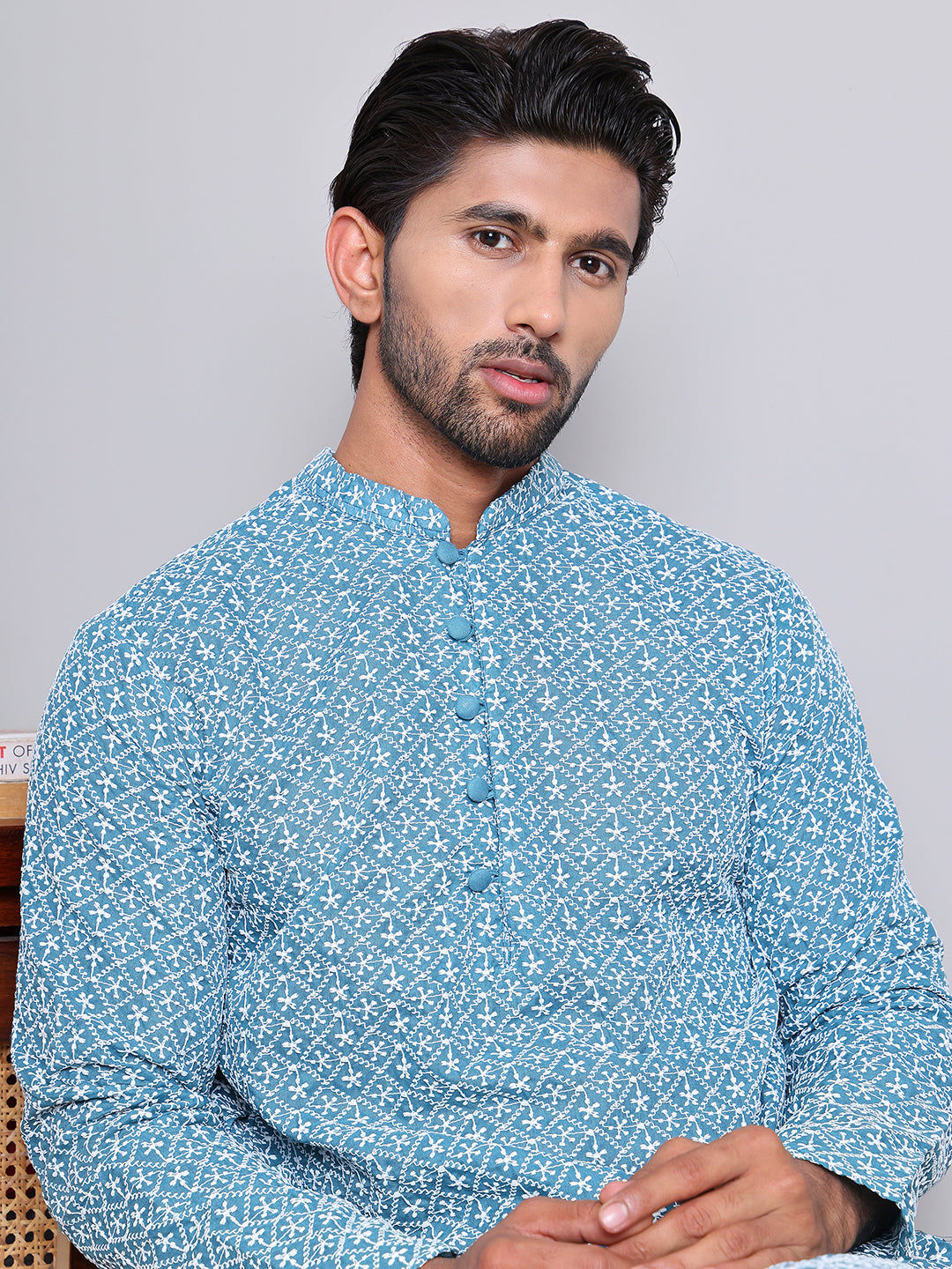Floral Embroidered Kurta With Churidar ( NJOKP 626Teal )