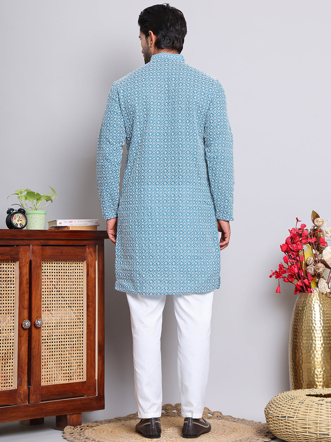 Floral Embroidered Kurta With Churidar ( NJOKP 626Teal )
