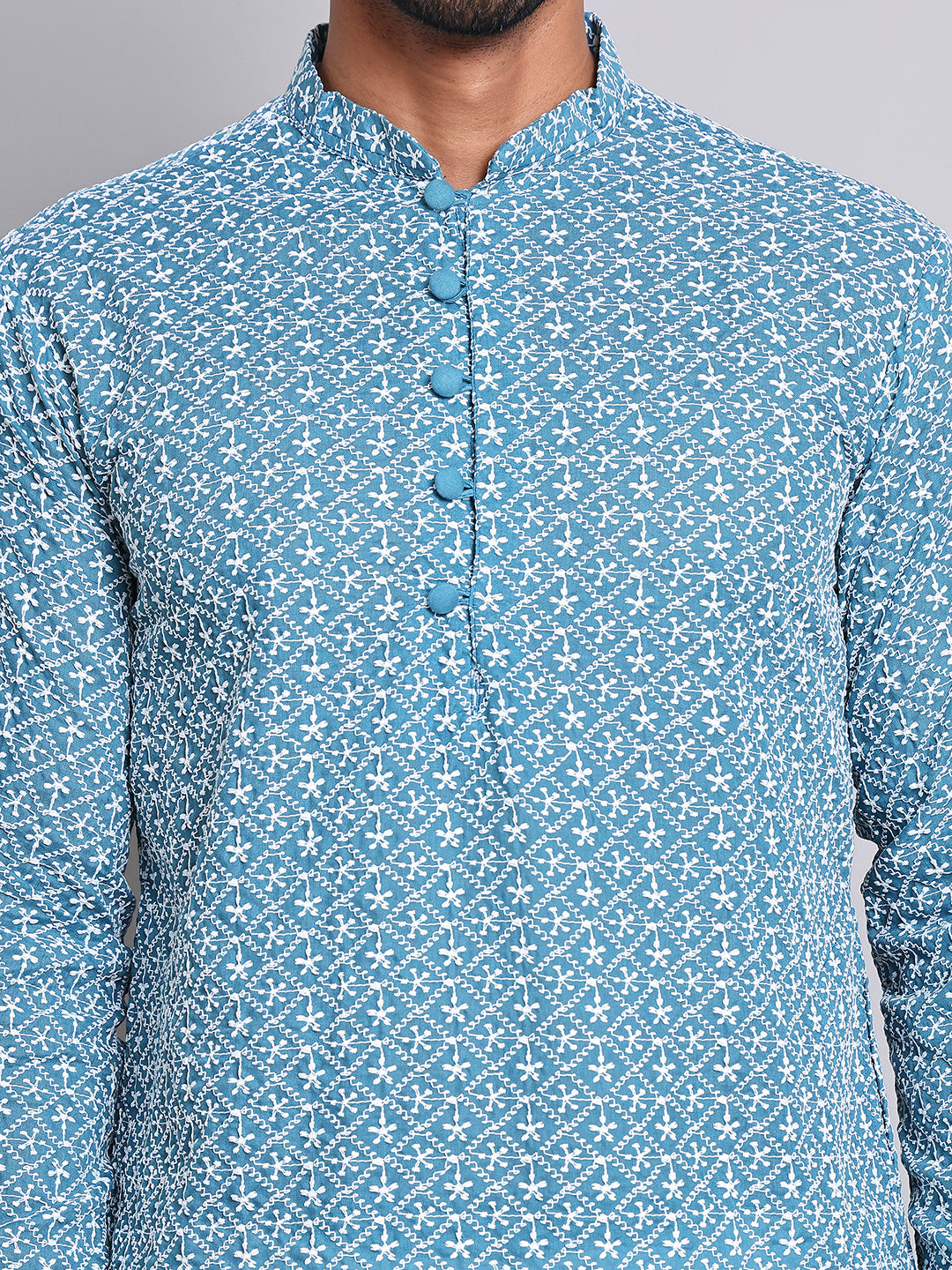 Floral Embroidered Kurta With Churidar ( NJOKP 626Teal )