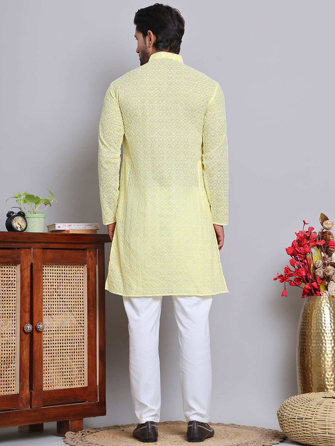 Floral Embroidered Kurta With Churidar ( NJOKP 626Yellow )