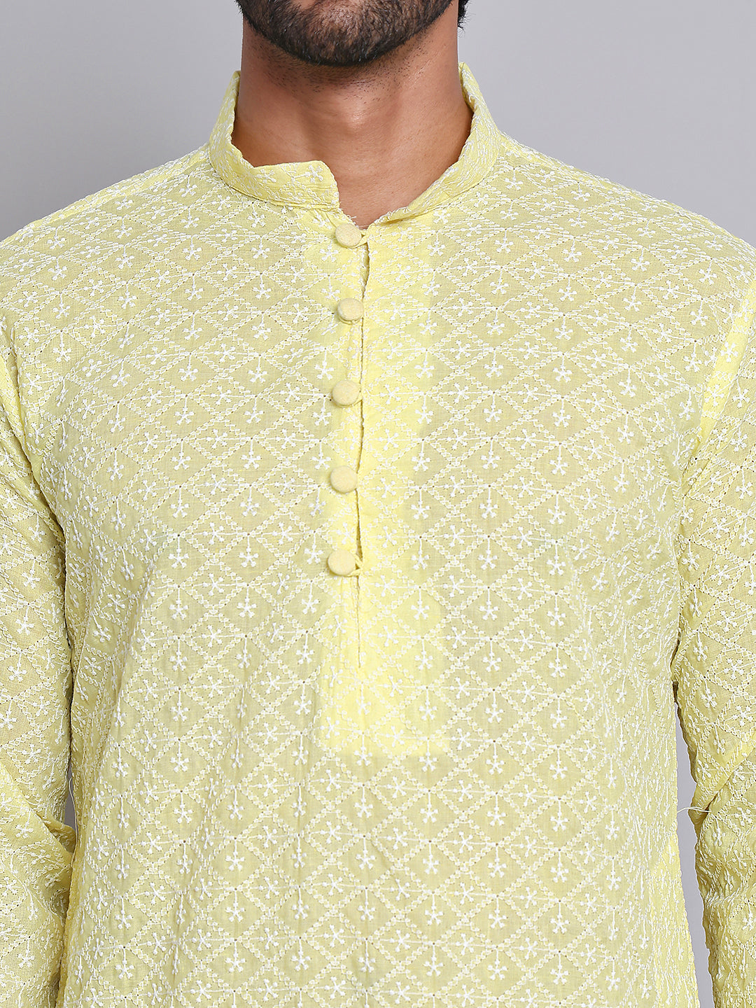 Floral Embroidered Kurta With Churidar ( NJOKP 626Yellow )