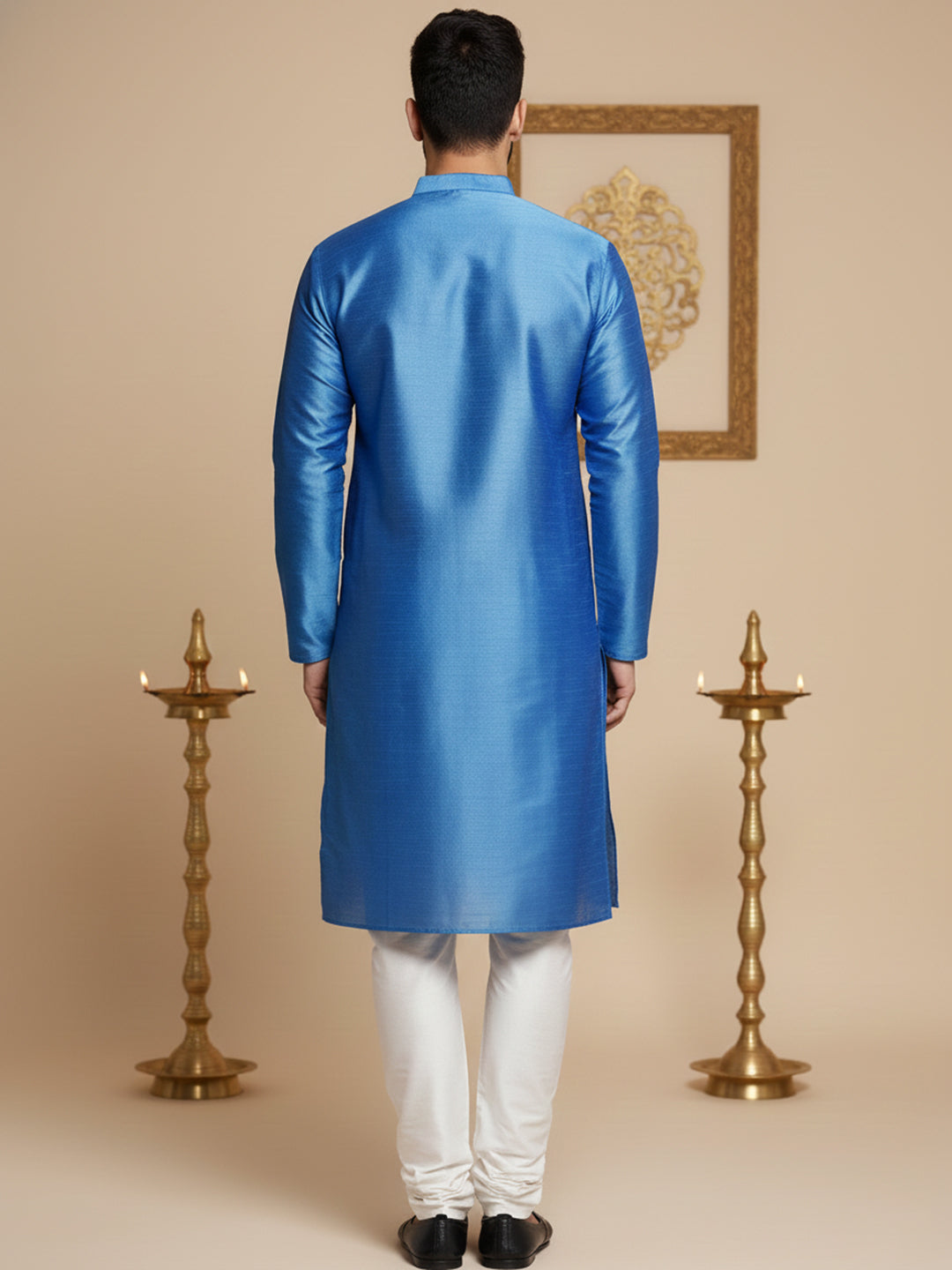 Men Blue Dupion Silk Kurta with Churidar (JOKP 636 Blue )