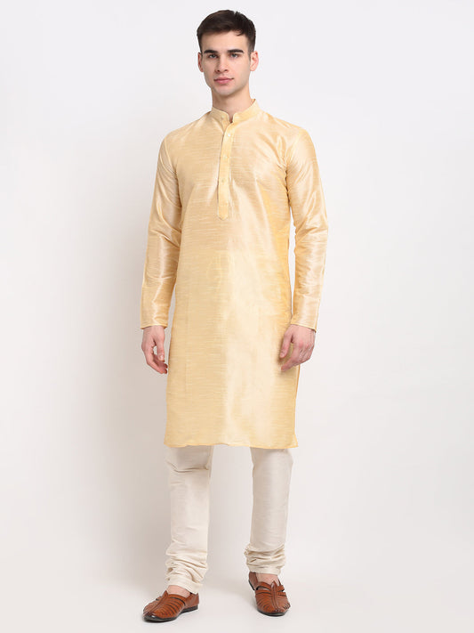 Jompers Men's Golden Solid Dupion Silk Kurta Payjama Set ( JOKP 636Golden )