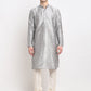 Jompers Men's Silver Solid Dupion Silk Kurta Payjama Set ( JOKP 636Silver )