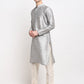 Jompers Men's Silver Solid Dupion Silk Kurta Payjama Set ( JOKP 636Silver )