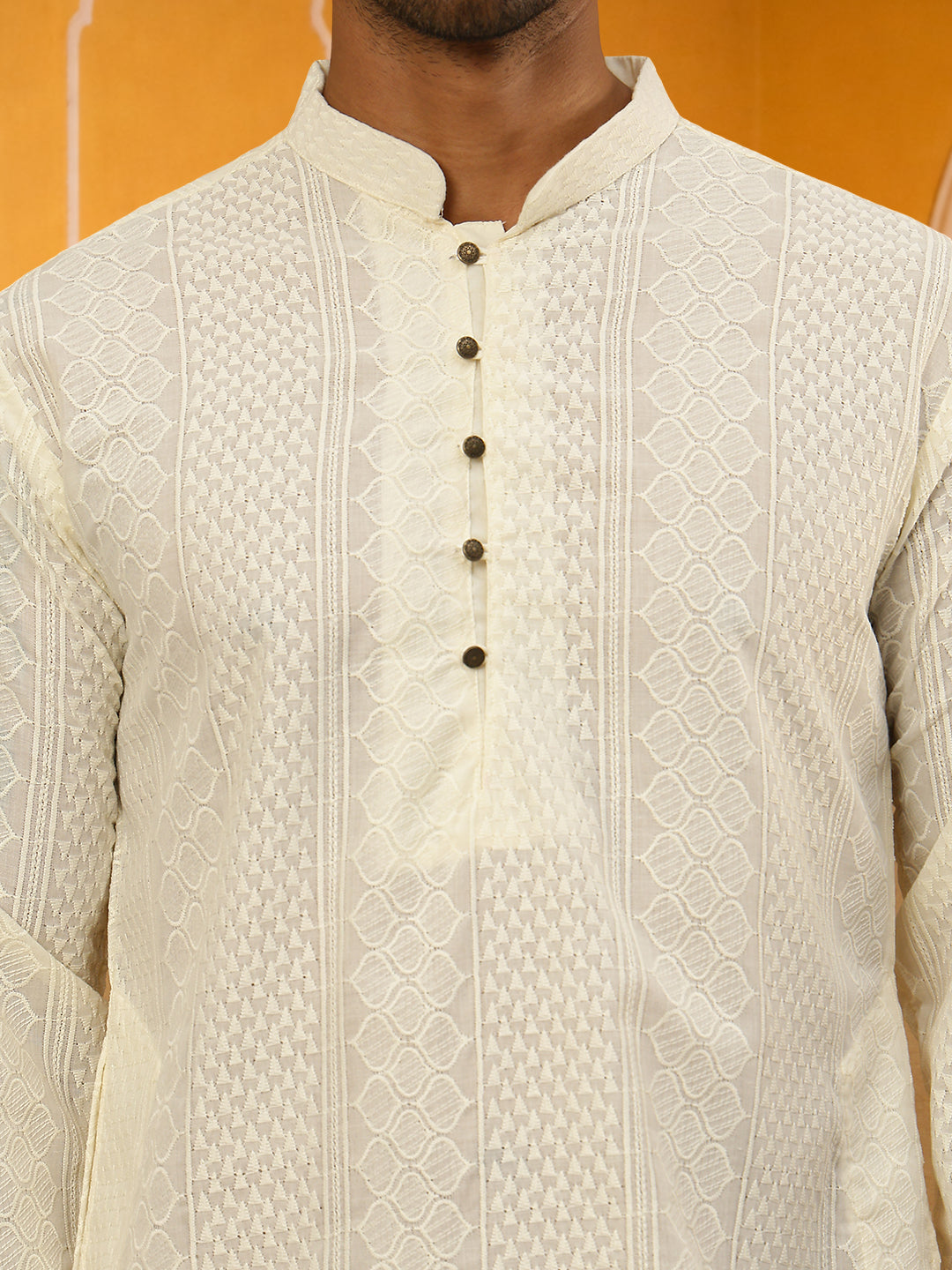 Embroidered Cotton Kurta with Churidar ( JOKP P 640Cream )