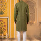 Embroidered Cotton Kurta with Churidar ( JOKP P 640Olive )