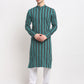Jompers Men's Green Cotton Striped Kurta Payjama Sets ( JOKP 643Green )