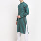 Jompers Men's Green Cotton Striped Kurta Payjama Sets ( JOKP 643Green )