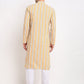 Jompers Men's Yellow Cotton Striped Kurta Payjama Sets ( JOKP 643Yellow )