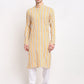 Jompers Men's Yellow Cotton Striped Kurta Payjama Sets ( JOKP 643Yellow )