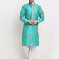 Jompers Men's Green Dupion Printed Kurta Payjama Sets ( JOKP 644Green )