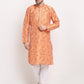 Jompers Men's Orange Dupion Printed Kurta Payjama Sets ( JOKP 644Orange )