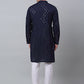 Jompers Men's Navy Embroidered Mirror Work Kurta Pyjama ( JOKP 646Navy )