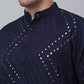 Jompers Men's Navy Embroidered Mirror Work Kurta Pyjama ( JOKP 646Navy )