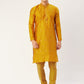 Jompers Men's Mustard Coller Embroidered Woven Design Kurta Only ( KO 649Mustard )