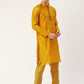 Jompers Men's Mustard Coller Embroidered Woven Design Kurta Only ( KO 649Mustard )