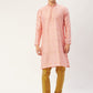 Jompers Men's Pink Coller Embroidered Woven Design Kurta Pyjama ( JOKP 649Pink )