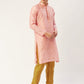 Jompers Men's Pink Coller Embroidered Woven Design Kurta Pyjama ( JOKP 649Pink )