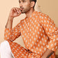 Floral Printed Kurta with Churidar for Men (JOKP P 650 Orange ) [FF] [Q-1-6]