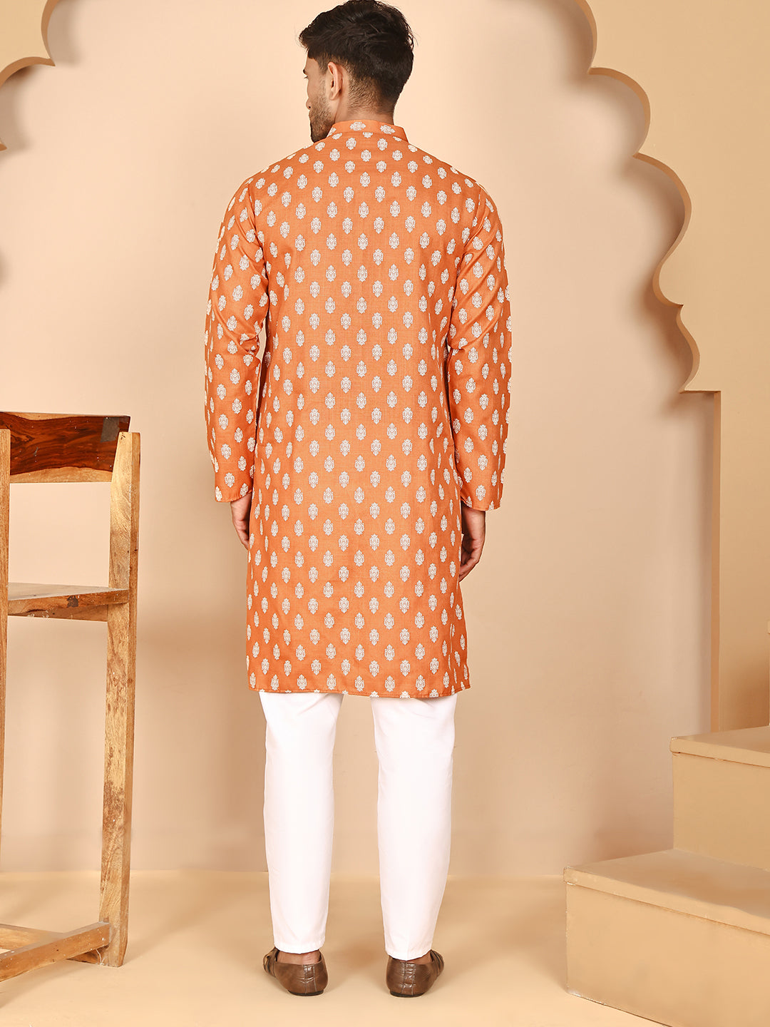 Floral Printed Kurta with Churidar for Men (JOKP P 650 Orange ) [FF] [Q-1-6]